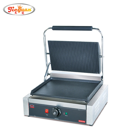 Parrilla eléctrica Panini de placa única (parte superior plana, ranurada en la parte superior)