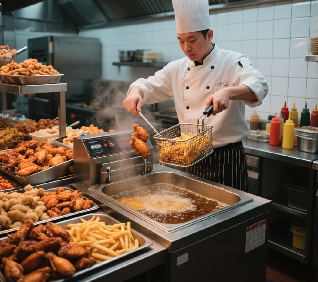 Comida frita en freidora