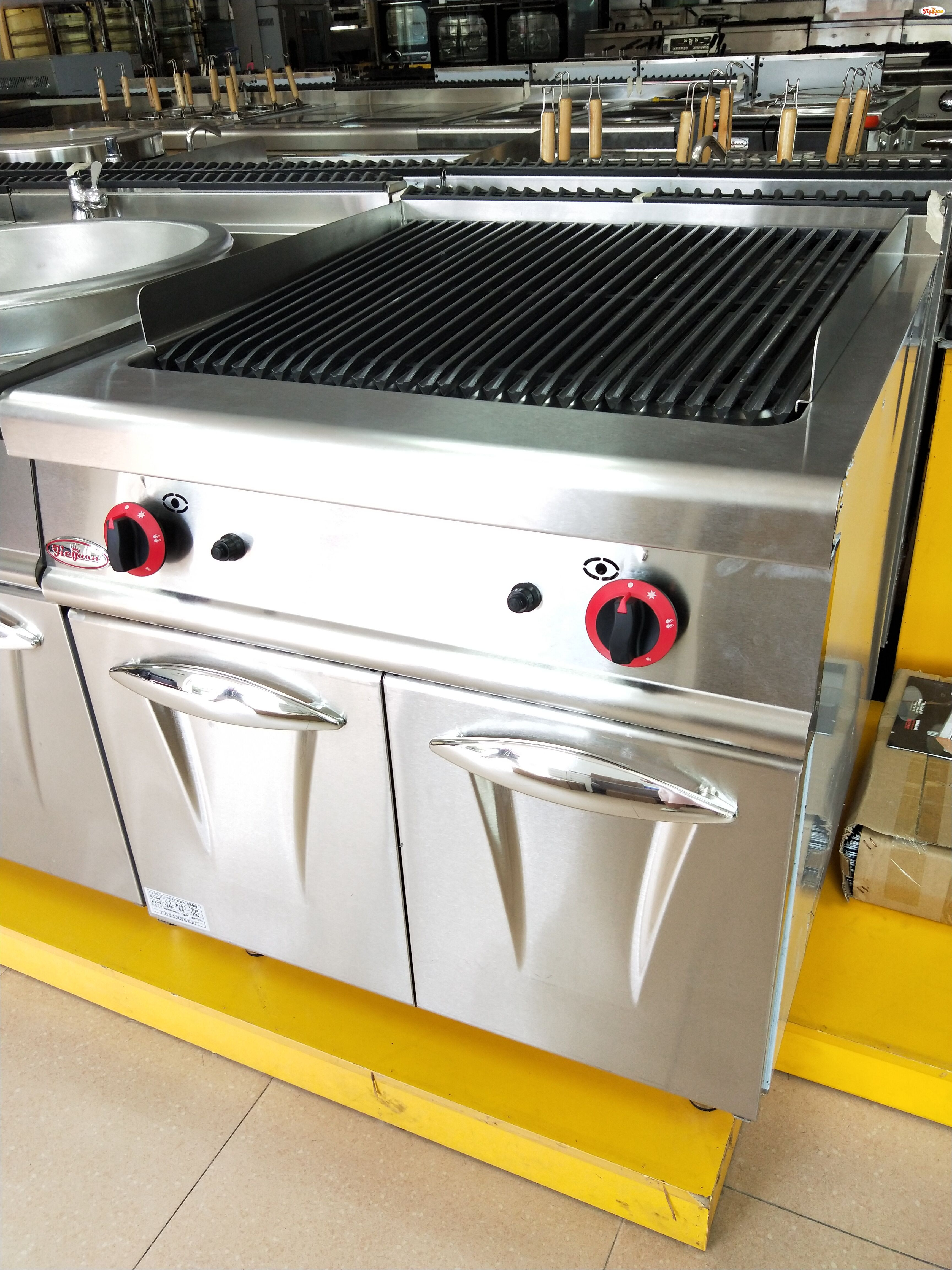 Horno de barbacoa Vertical comercial, equipo de cocina, parrilla de roca de Lava, Gas LPG, OEM, con gabinete para restaurante, superventas